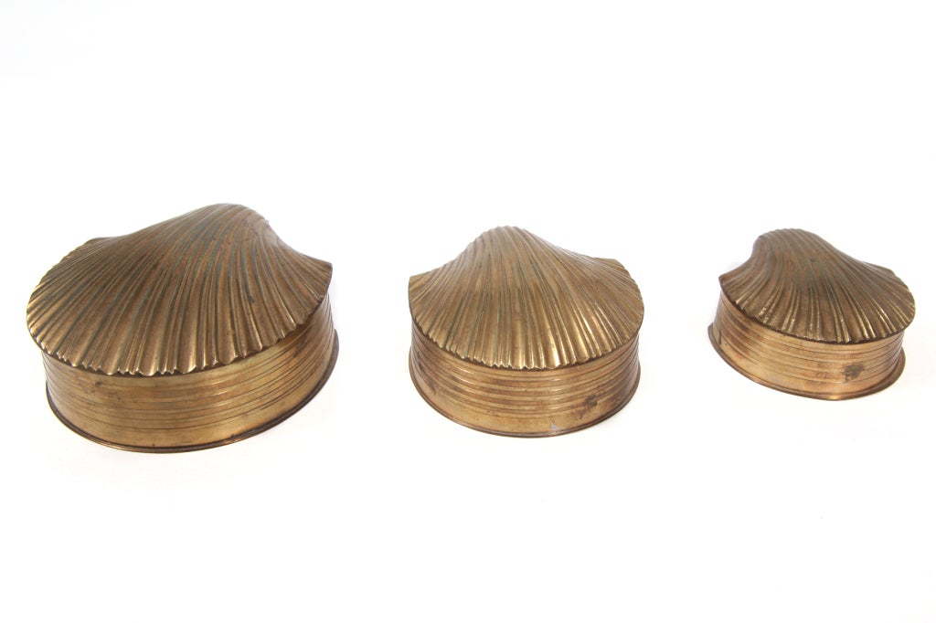 Set of 3 Nesting Brass Clamshell Boxes