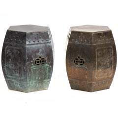 Pair of Patinated Brass Tables or Stools
