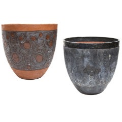 Two Large Scale Carved Stan Bitters Ceramic Vessels
