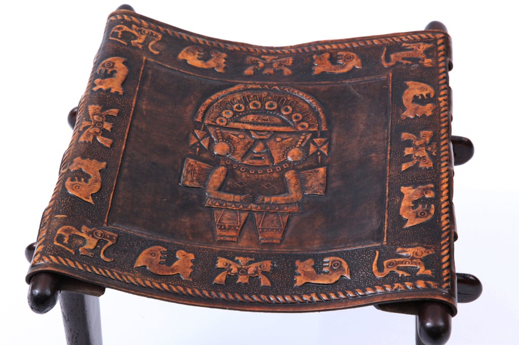 Hand Tooled Leather Ottoman