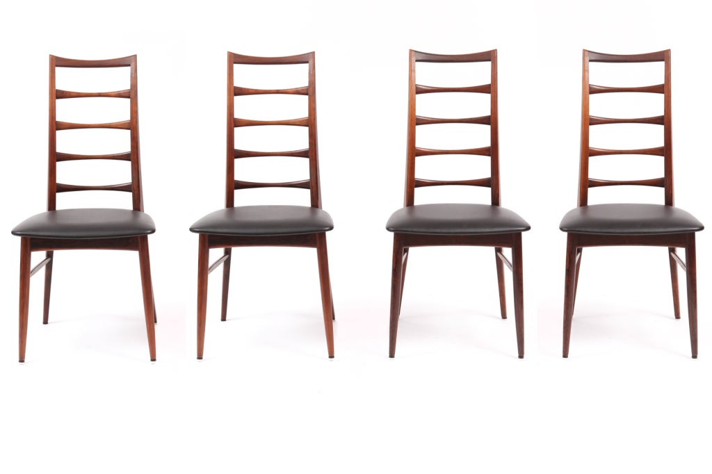 Danish Four Stunning Ladderback Sculpted Rosewood Dining Chairs