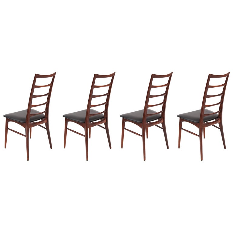 Four Stunning Ladderback Sculpted Rosewood Dining Chairs