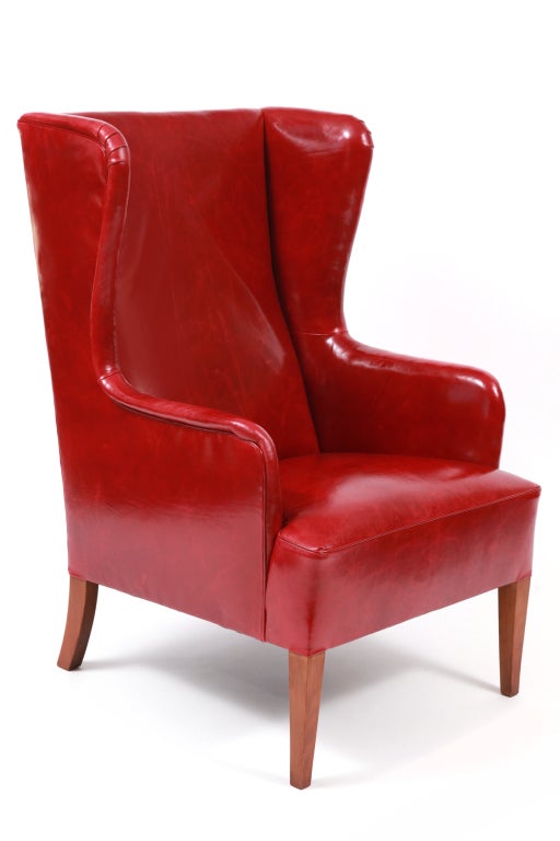 Illums Bolighus Leather Wingback  Chair and Ottoman