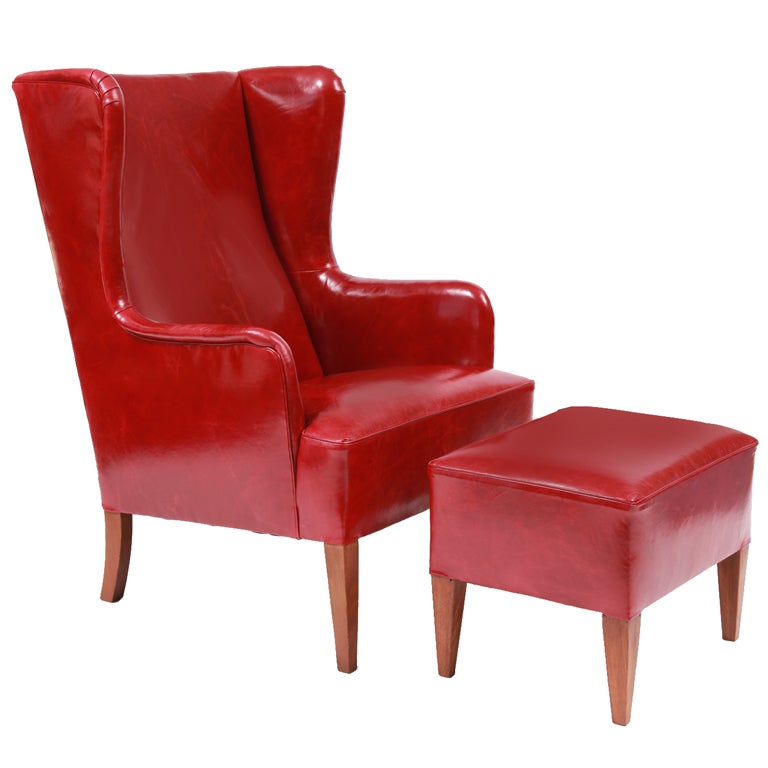 Illums Bolighus Leather Wingback  Chair and Ottoman