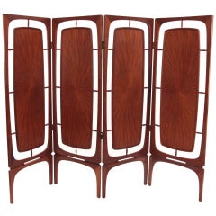 Sculptural Four-Panel Folding Teak Screen