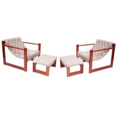 Rosewood & Tufted Leather Brazilian Sling Chairs
