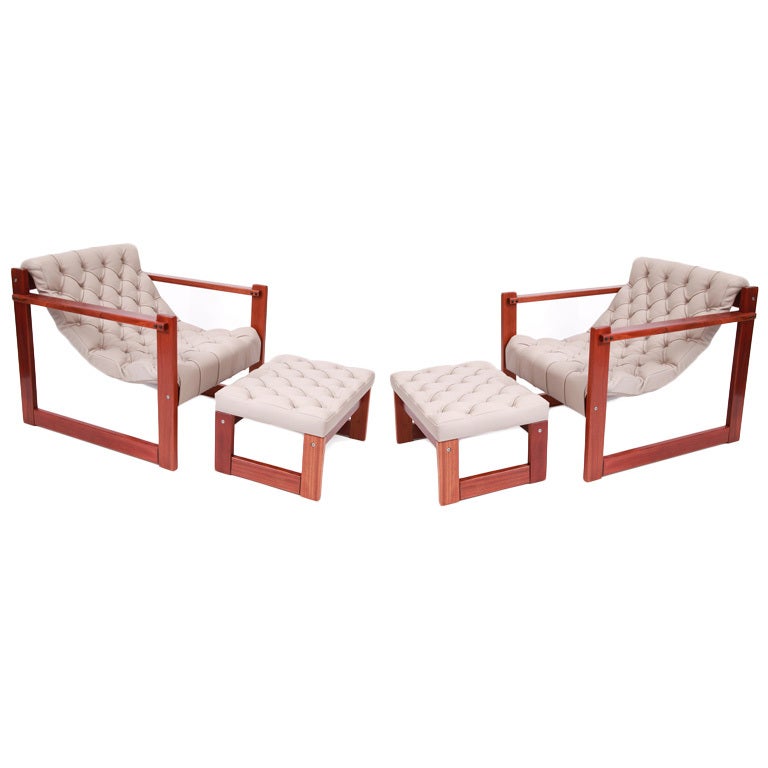 Rosewood & Tufted Leather Brazilian Sling Chairs