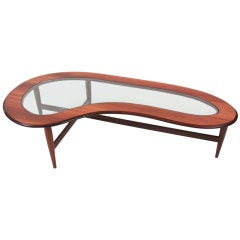 Biomorphic Walnut & Glass Cocktail Table