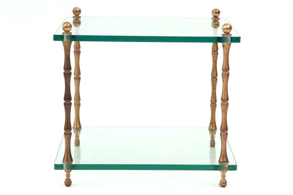 Italian Patinated Brass and Glass Side Tables after Maison Jansen