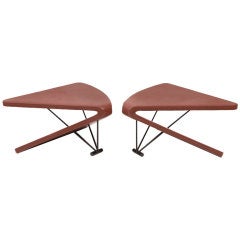 Cantilevered Leather and Iron Side Tables