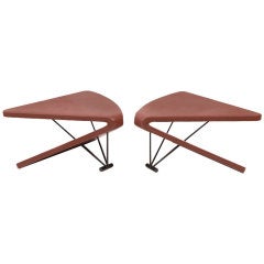 Cantilevered Leather and Iron Side Tables Cantilevered Leather and Iron Side Tables