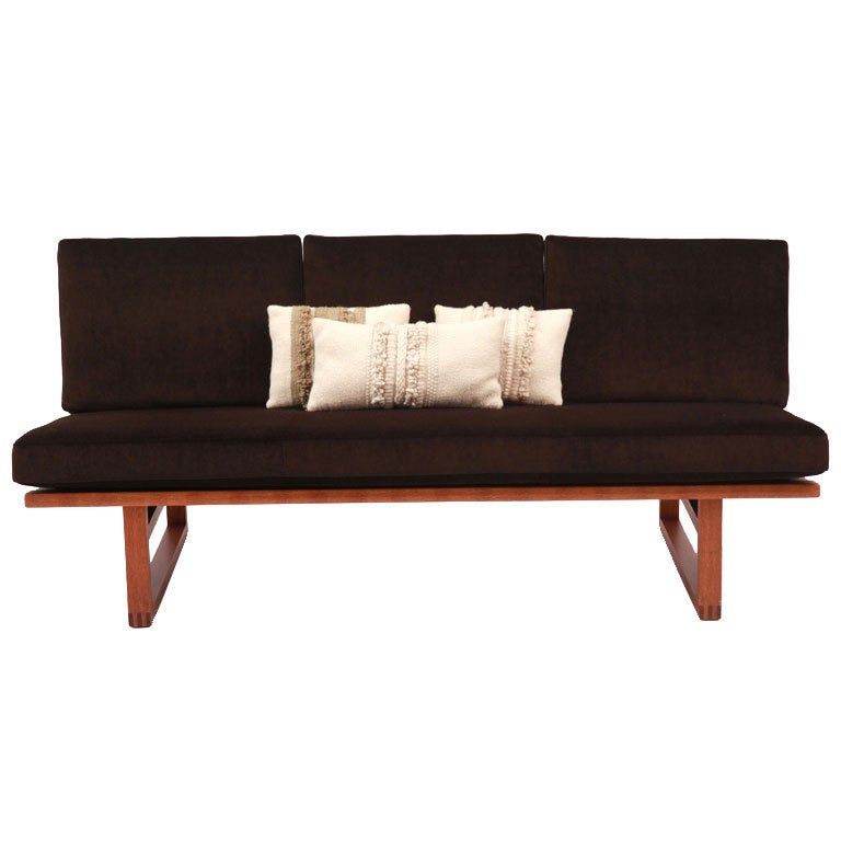 Borge Mogensen Oak Chocolate Brown Mohair and Leather Loveseat