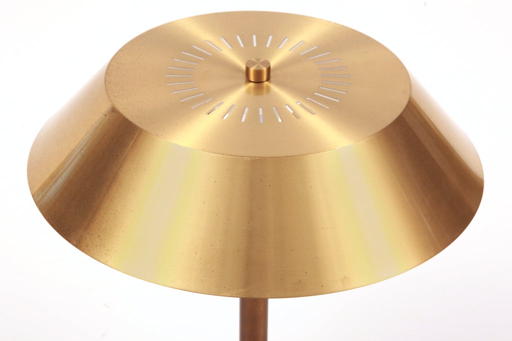 Danish Fog & Mørup Brass and Teak Table Lamp by Jo Hammerborg