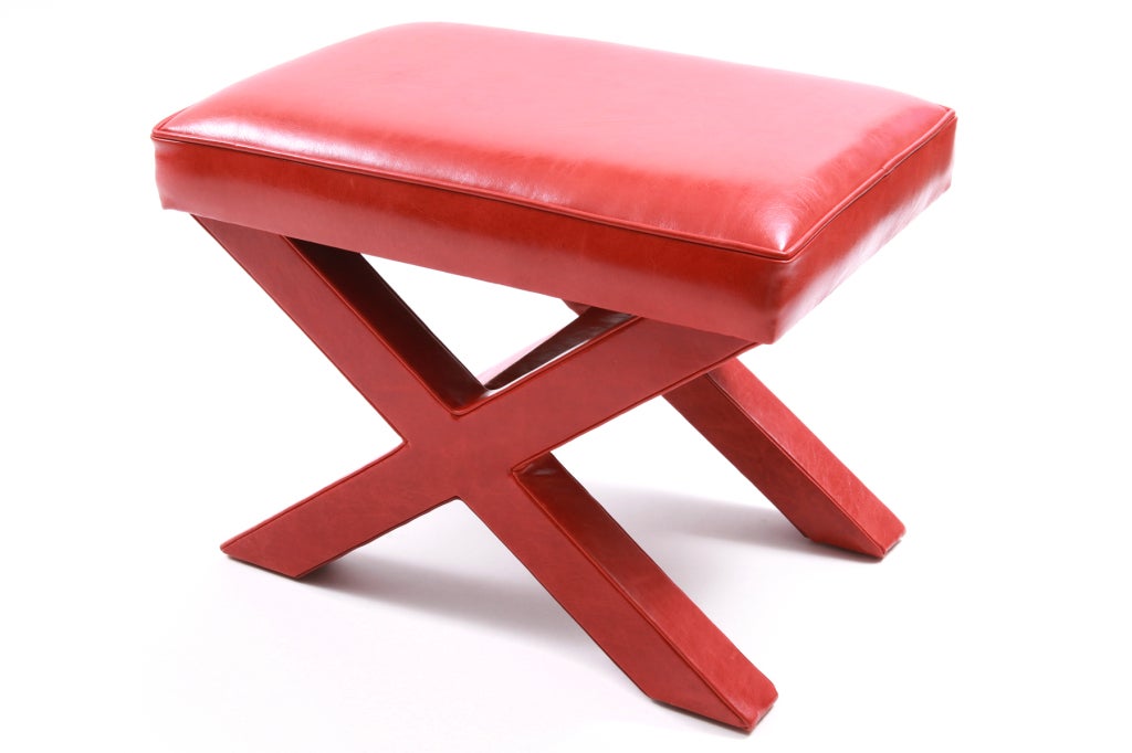 Pair of Coral Leather X Ottomans