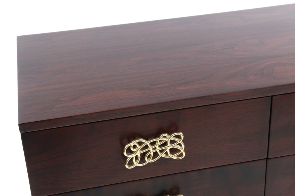 Mid-20th Century Striking Walnut & Brass Chest of Drawers
