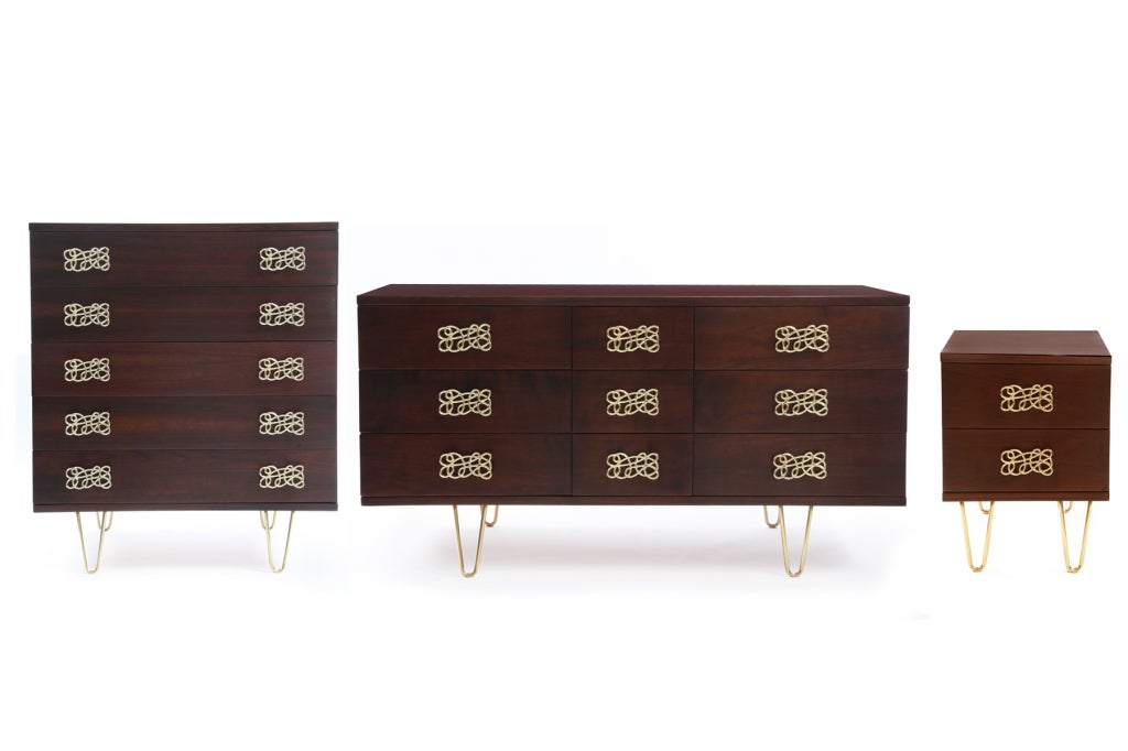 Striking Walnut & Brass Chest of Drawers 6