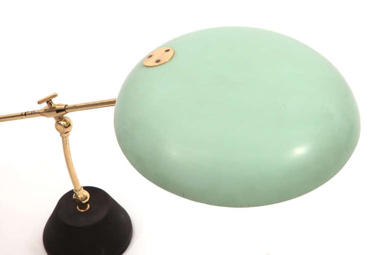 Mid-Century Modern Italian 1960s Table Lamp with Sea Foam Green Metal Shade