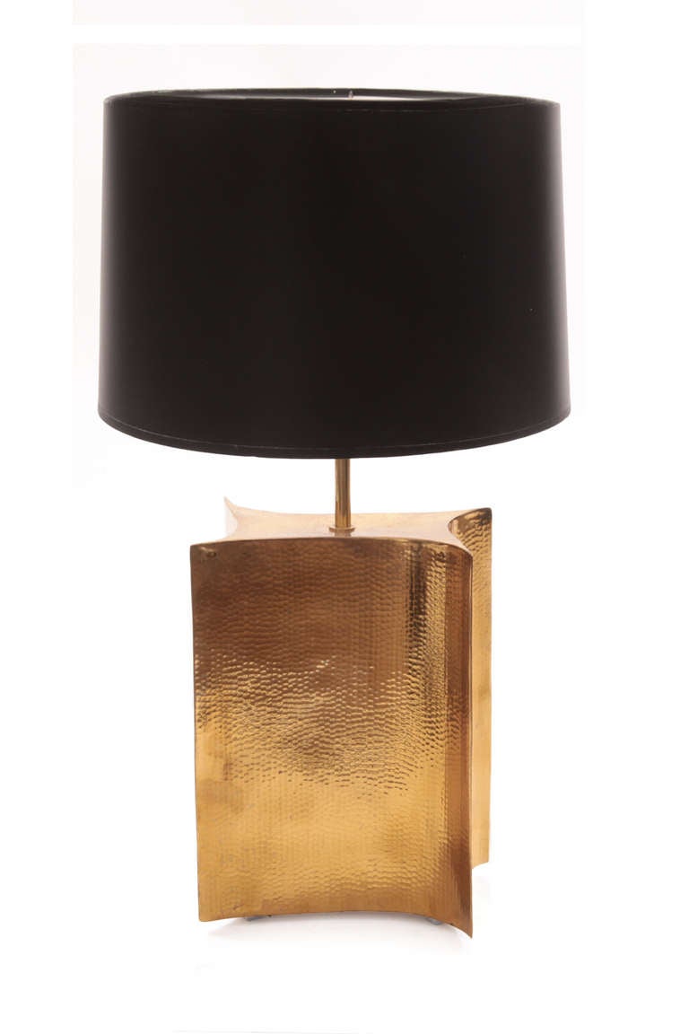 Elegant Pair of Free Form Hammered Brass Lamps