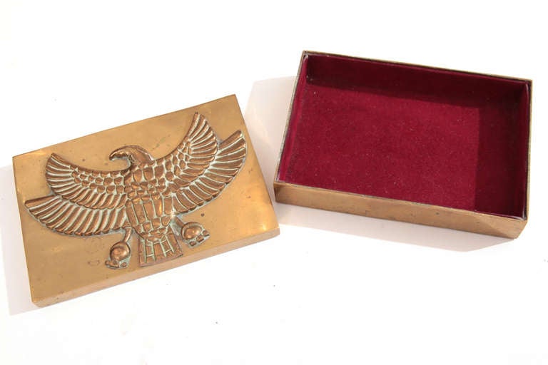 Mid-Century Modern Solid Brass Jewelry Box with Eagle Motif