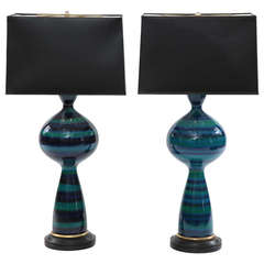 Pair of Large-Scale Striped Italian Lamps