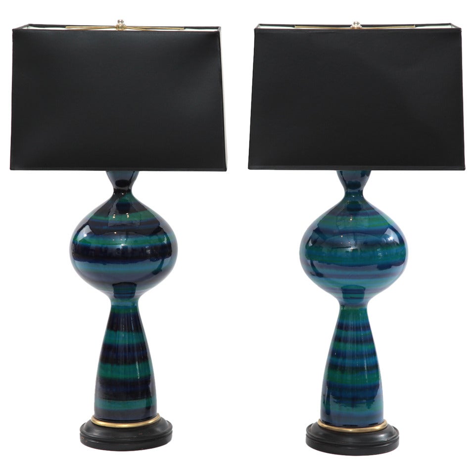 Pair of Large-Scale Striped Italian Lamps
