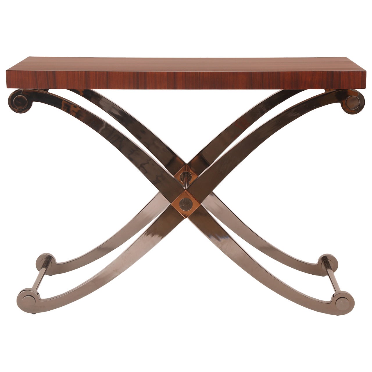 Fabulous Steel Copper and Walnut Console or Sofa Table