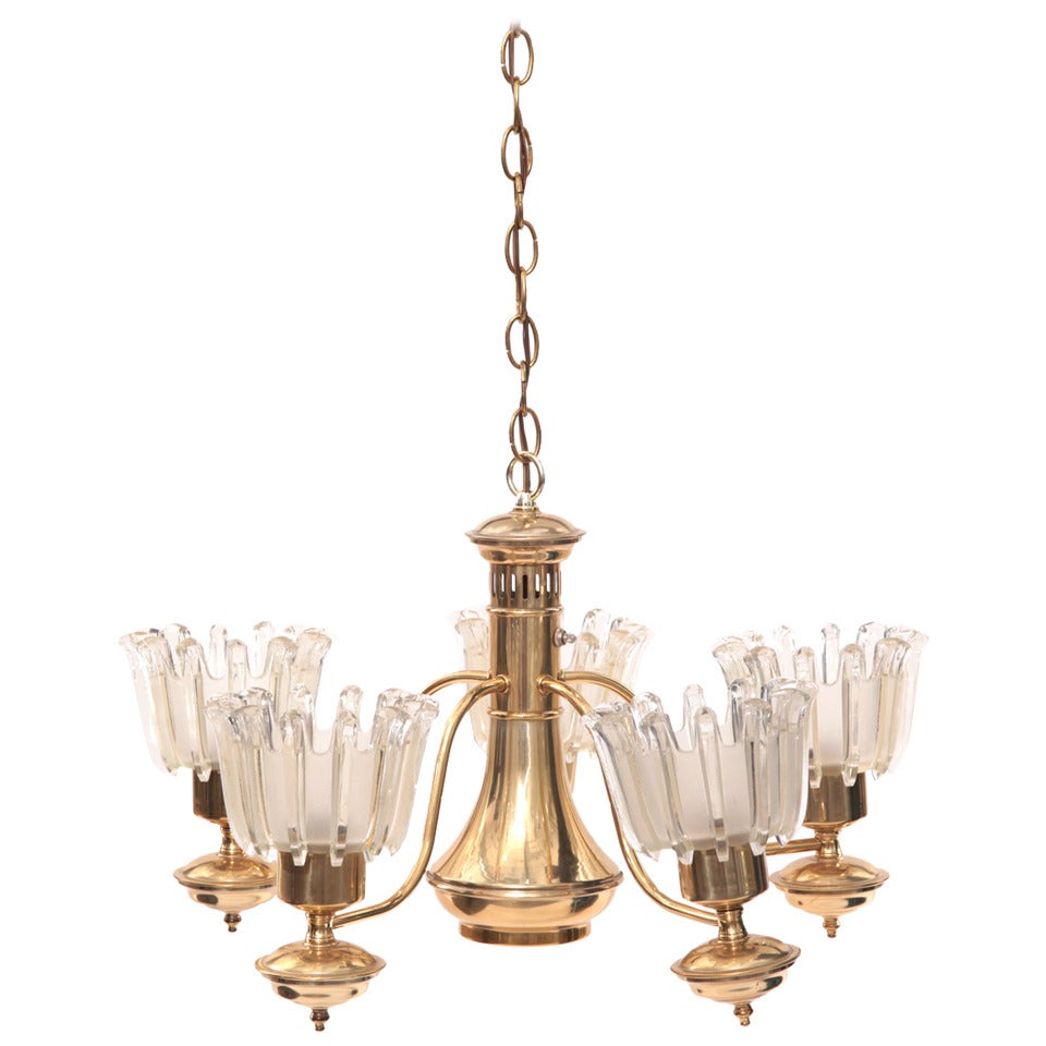 Brass & Glass Chandelier after Barovier Toso