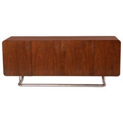 Fabulous Cantilevered Walnut and Chrome Sideboard