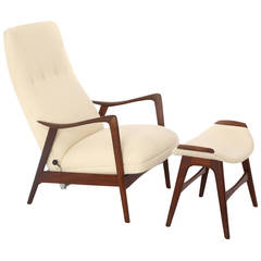 Sculptural Adjustable Danish Lounge Chair and Ottoman
