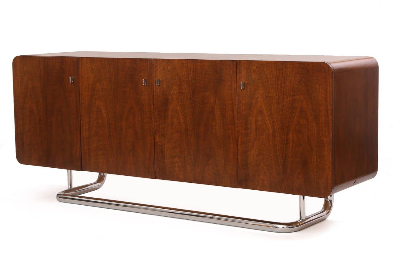Fabulous Cantilevered Walnut and Chrome Sideboard In Good Condition In Phoenix, AZ