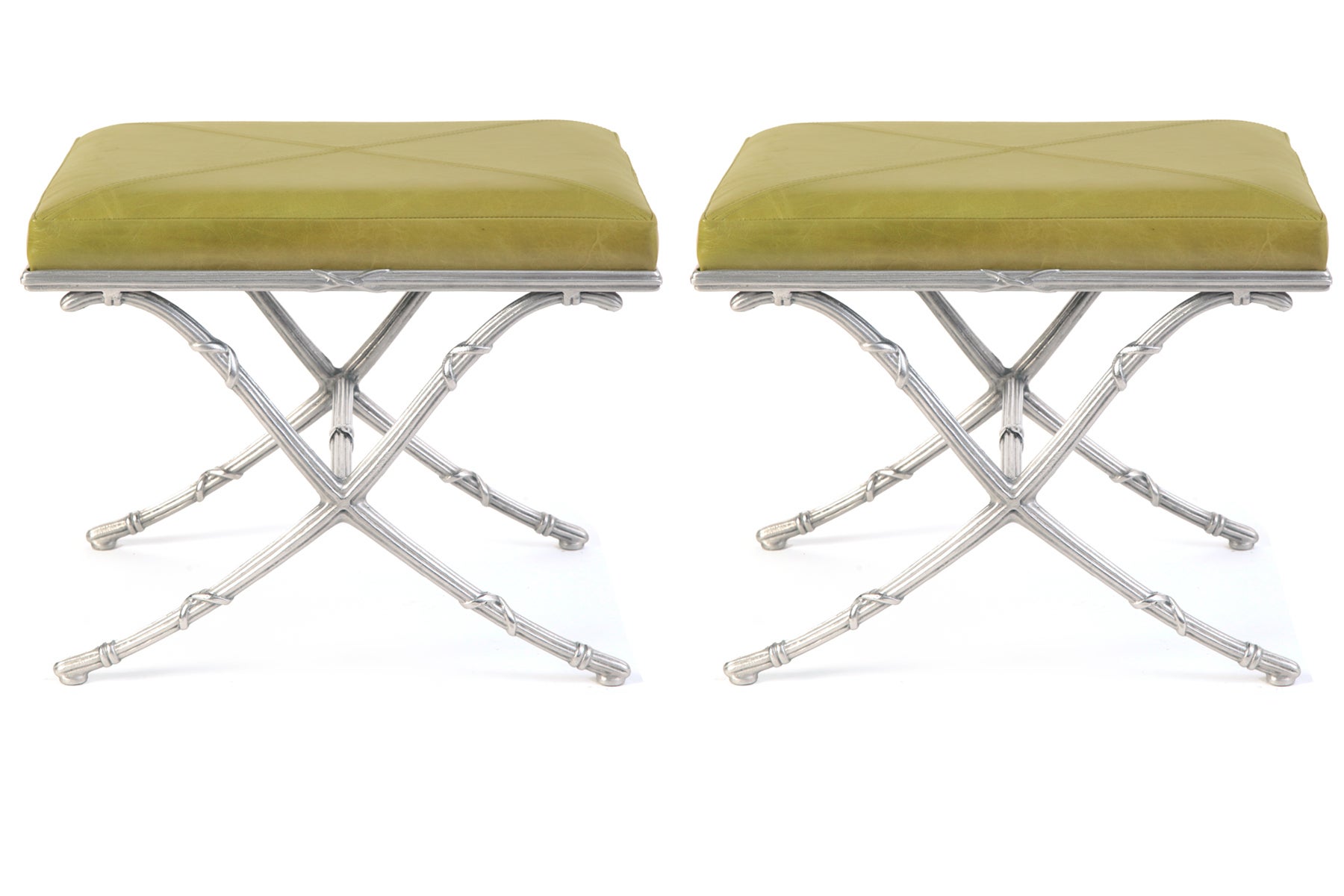Pair of Polished Aluminum & Leather Ottomans