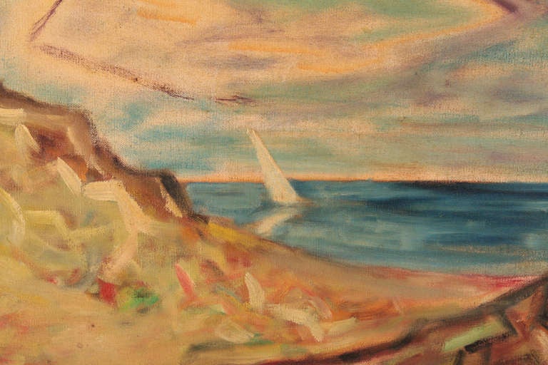 Mid-Century moderno Pittura a olio Scena oceanica su lino di Steven Sles in vendita