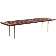 Solid Walnut and Patinated Brass Bench