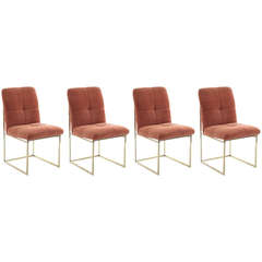 4 Brass & Upholstered Dining Chairs by Milo Baughman