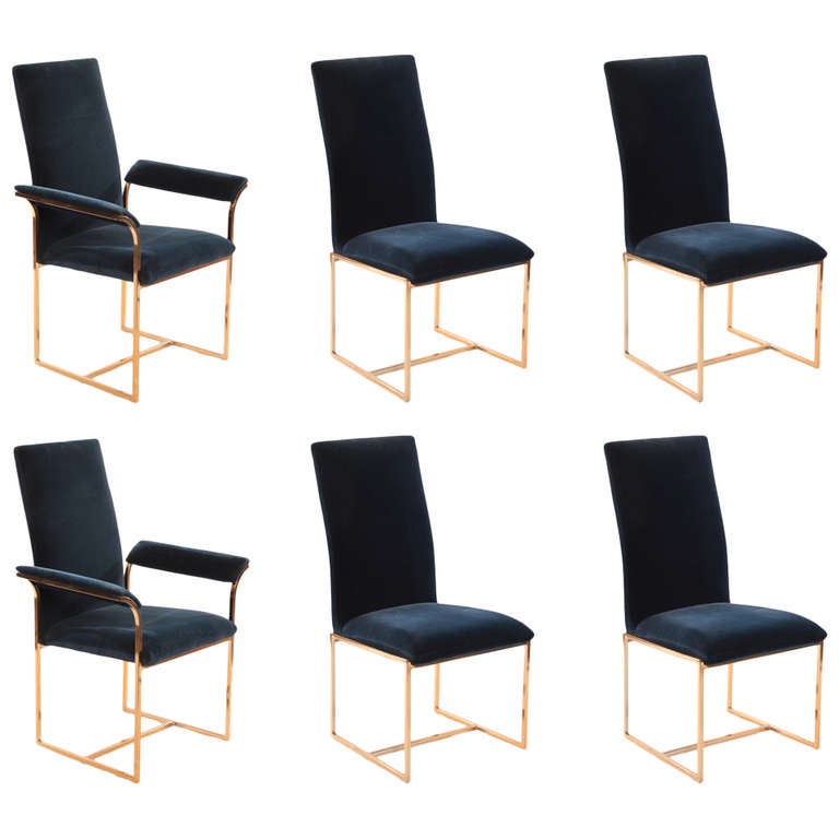 6 Milo Baughman Thayer Coggin Brass Dining Chairs