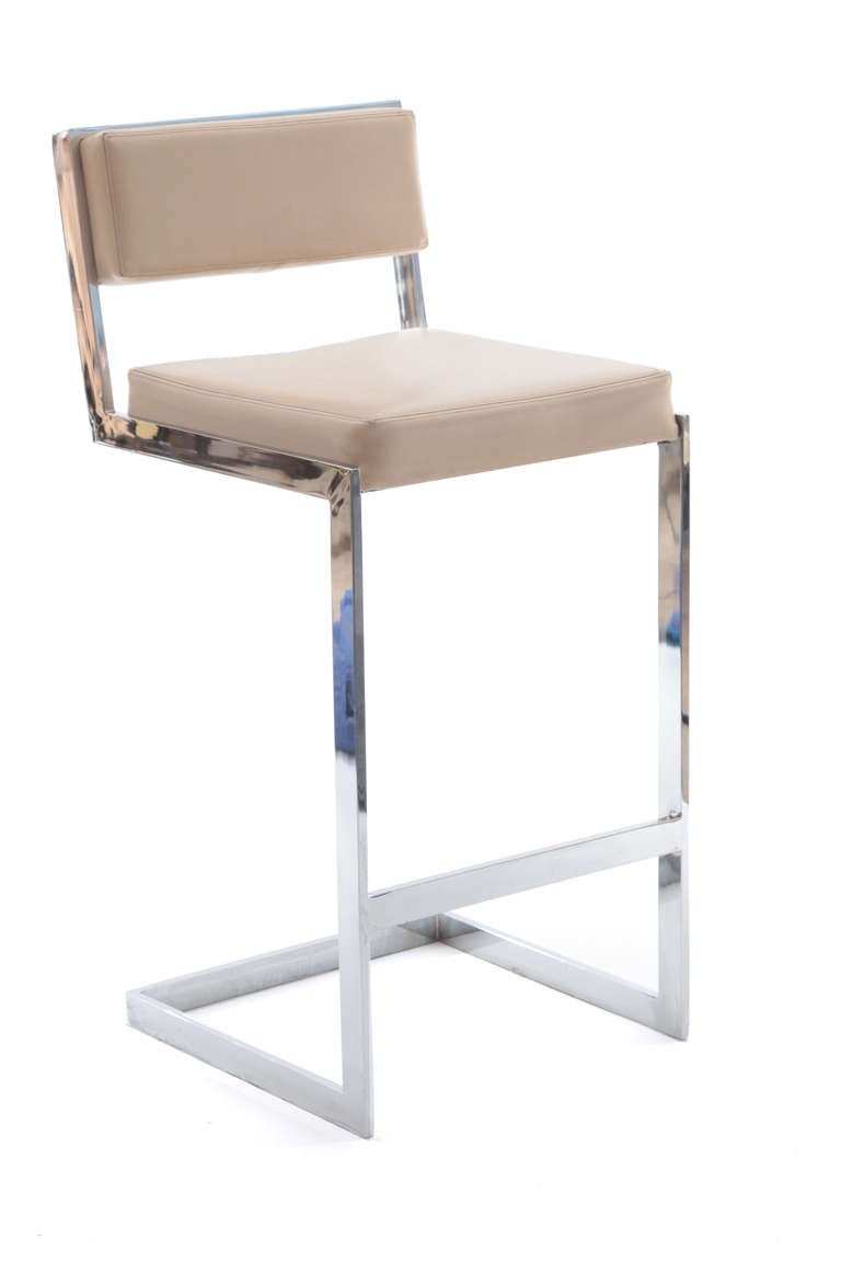 3 Cantilevered Chrome Barstools at 1stDibs