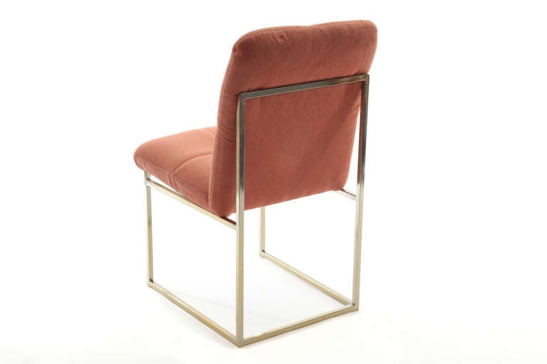Mid-Century Modern 4 Brass & Upholstered Dining Chairs by Milo Baughman