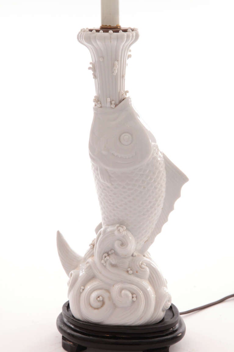Mid-20th Century Pair of Highly Detailed Porcelain Fish Lamps