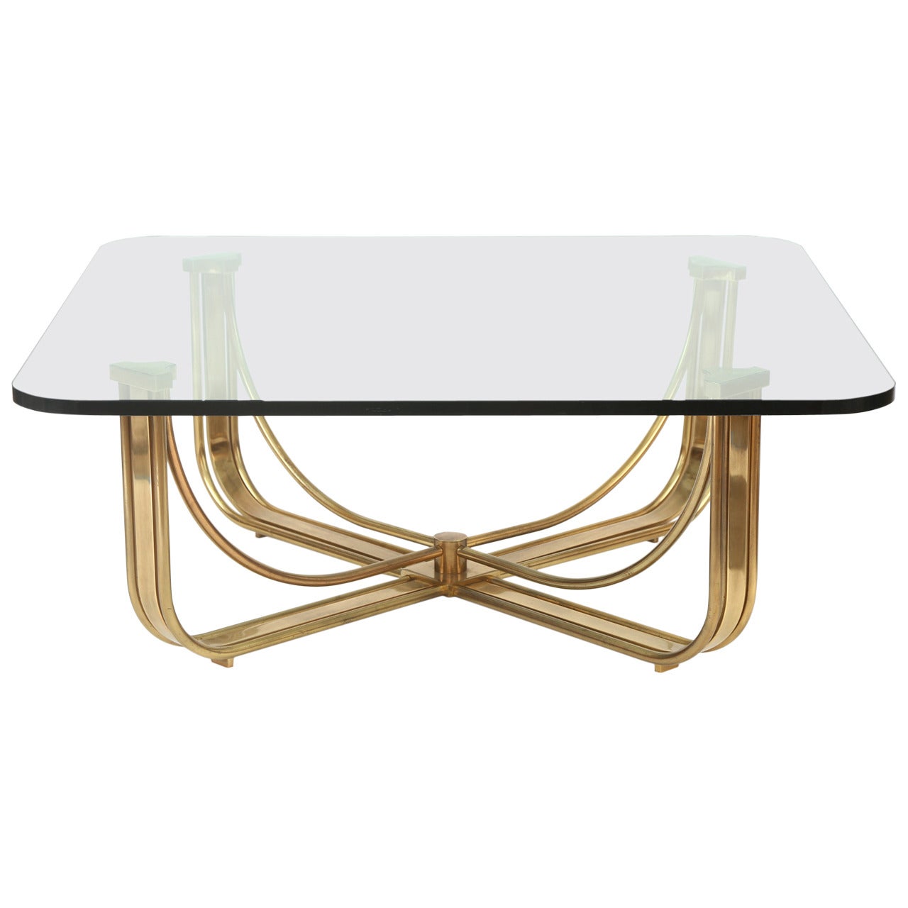 Patinated Brass and Glass Cocktail Table by Mastercraft