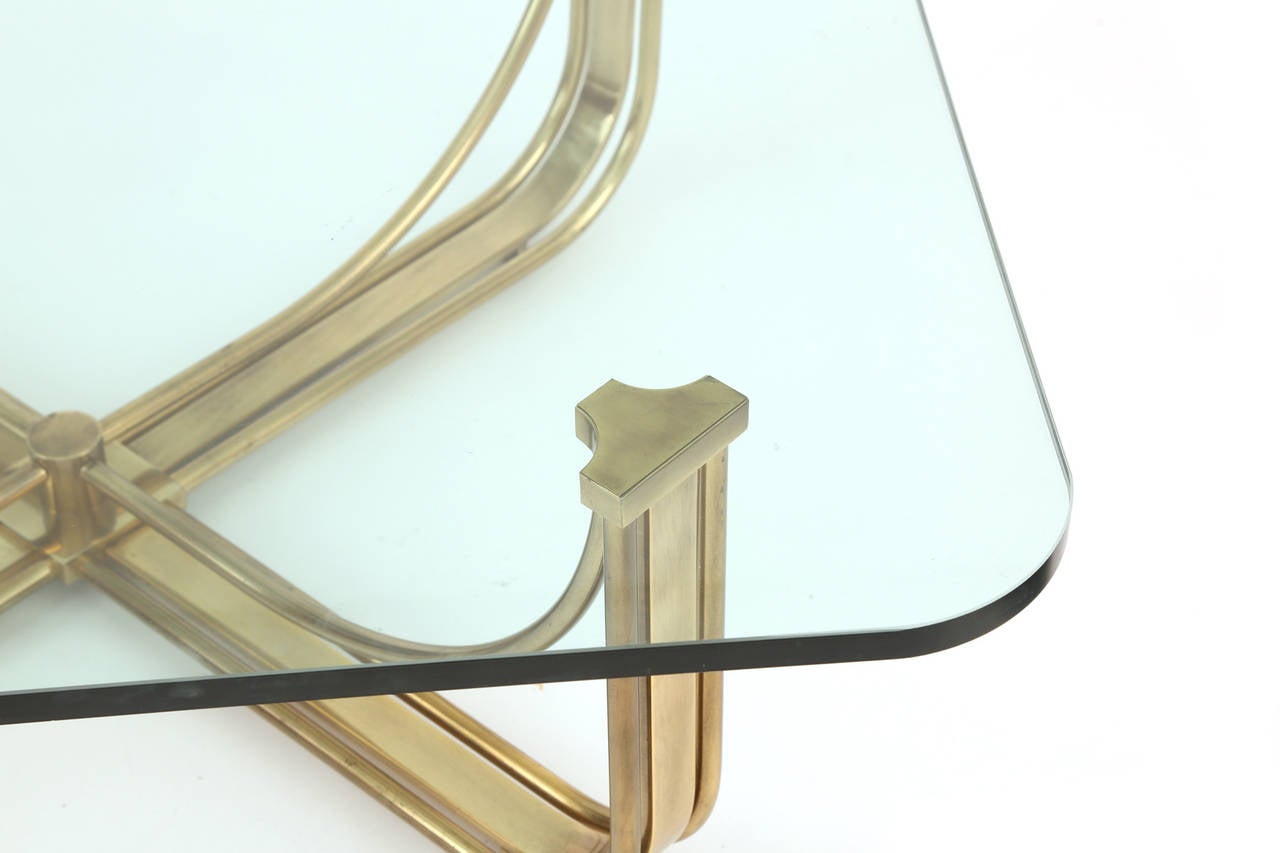 Italian Patinated Brass and Glass Cocktail Table by Mastercraft