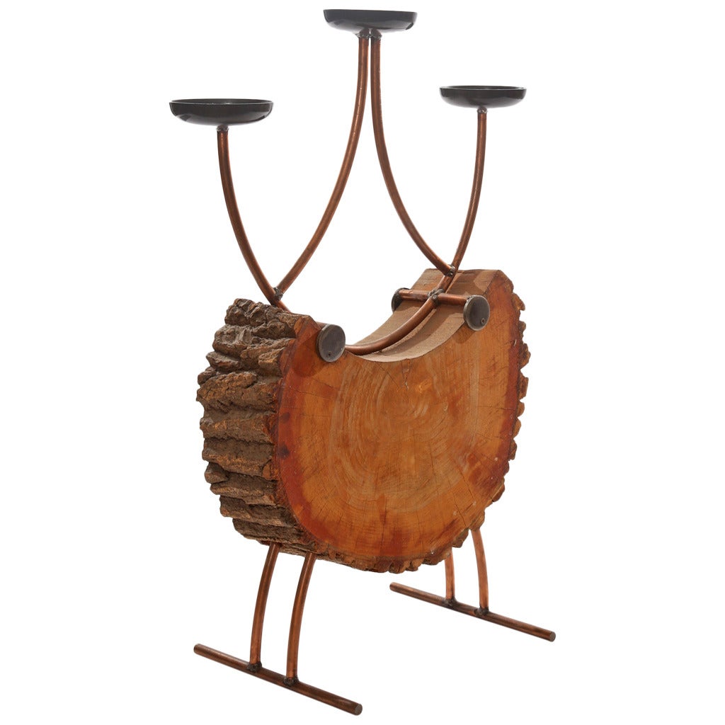 Rustic Wood and Copper Candelabra