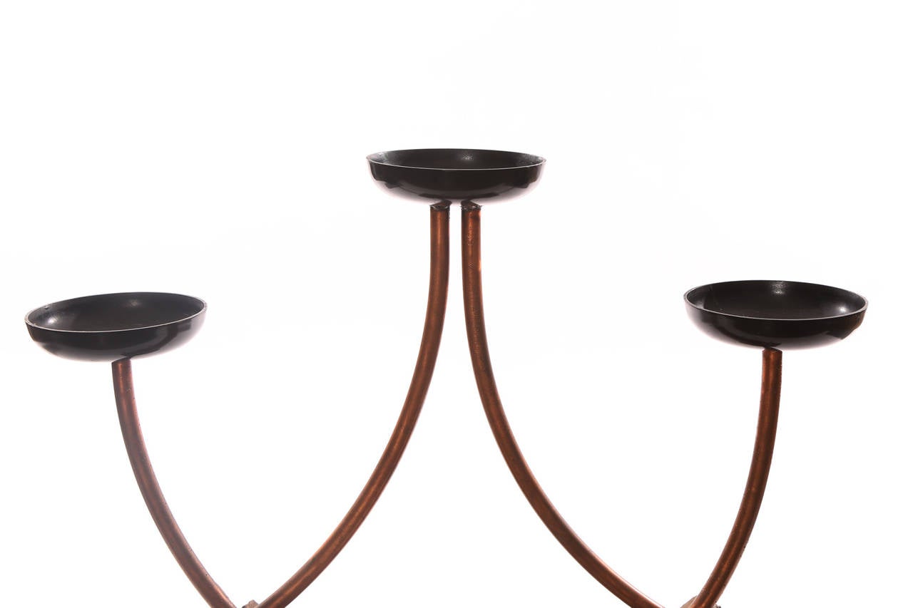 Mid-Century Modern Rustic Wood and Copper Candelabra