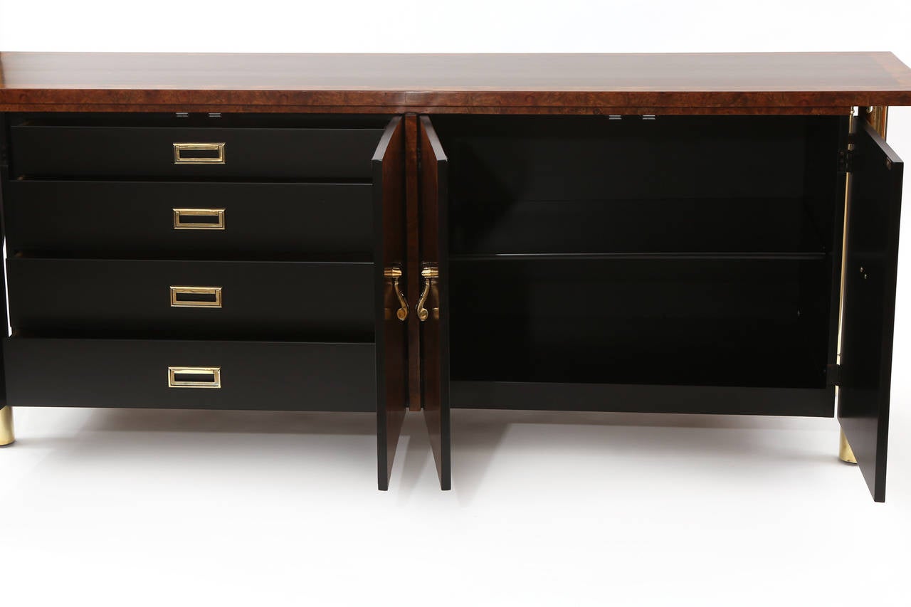 Mid-20th Century Burl Wood and Polished Brass Chest by Mastercraft