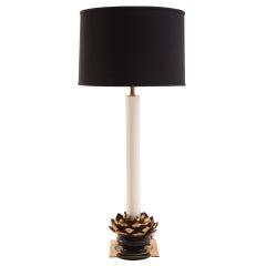 Brass and Enameled Metal Lotus Table Lamp