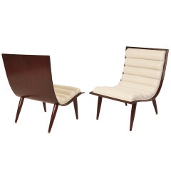 Elegant Bentwood & Rolled Leather Lounge Chairs