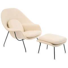 Early 1960s Eero Saarinen Knoll Leather Womb Chair and Ottoman