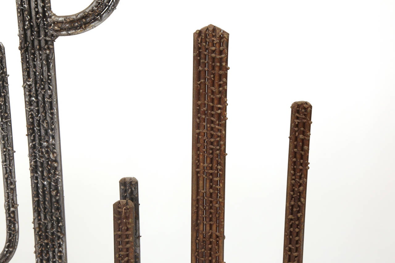 Mid-Century Modern Textured Patinated Steel Cactus Wall Sculpture