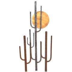 Textured Patinated Steel Cactus Wall Sculpture