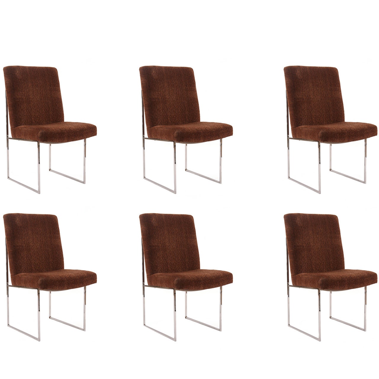 Milo Baughman Thayer Coggin Chrome and Upholstered Dining Chairs