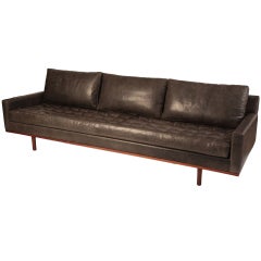 Stunning Down Filled Leather & Teak Sofa